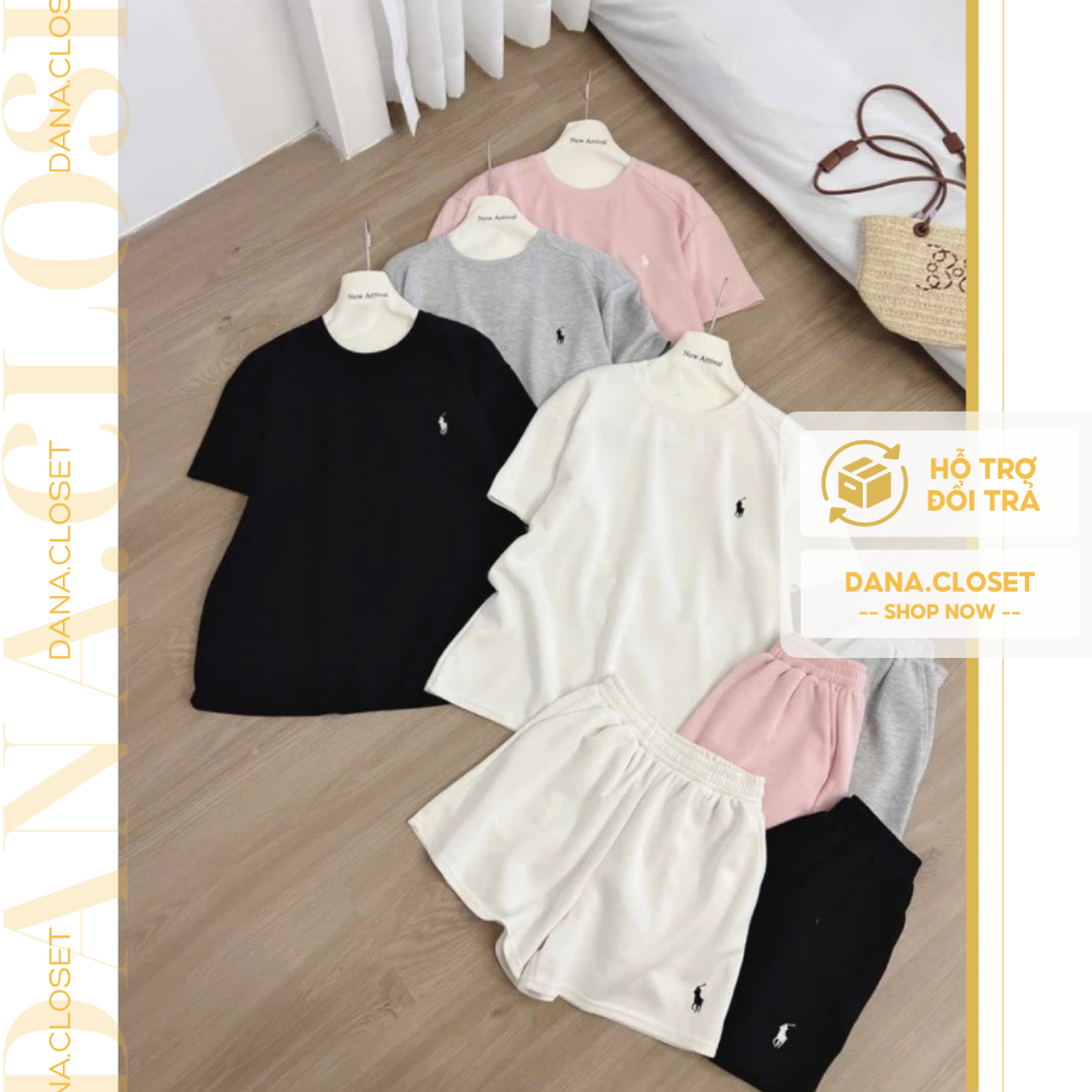(Mở bán) Set đồ bộ mùa hè chất nỉ xốp trơn basic thêu ngựa có bigsize.