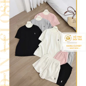 Set đồ bộ mùa hè chất nỉ xốp trơn basic thêu ngựa có bigsize.