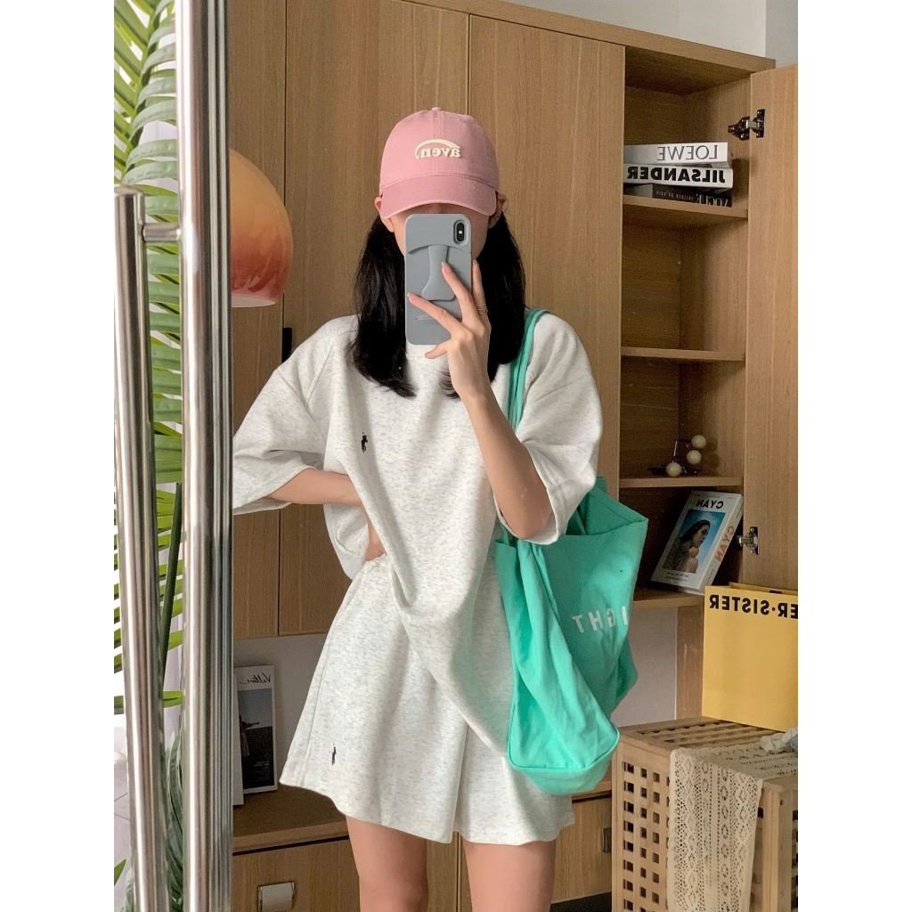 (Mở bán) Set đồ bộ mùa hè chất nỉ xốp trơn basic thêu ngựa có bigsize.