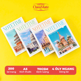 Tập Sinh Viên A5 96/ 200 Trang CLASSMATE, Tập Vở Kẻ 4 Ly Ngang A5 Bìa NOTETIME Giấy 70gsm NA5-09-011/20-012