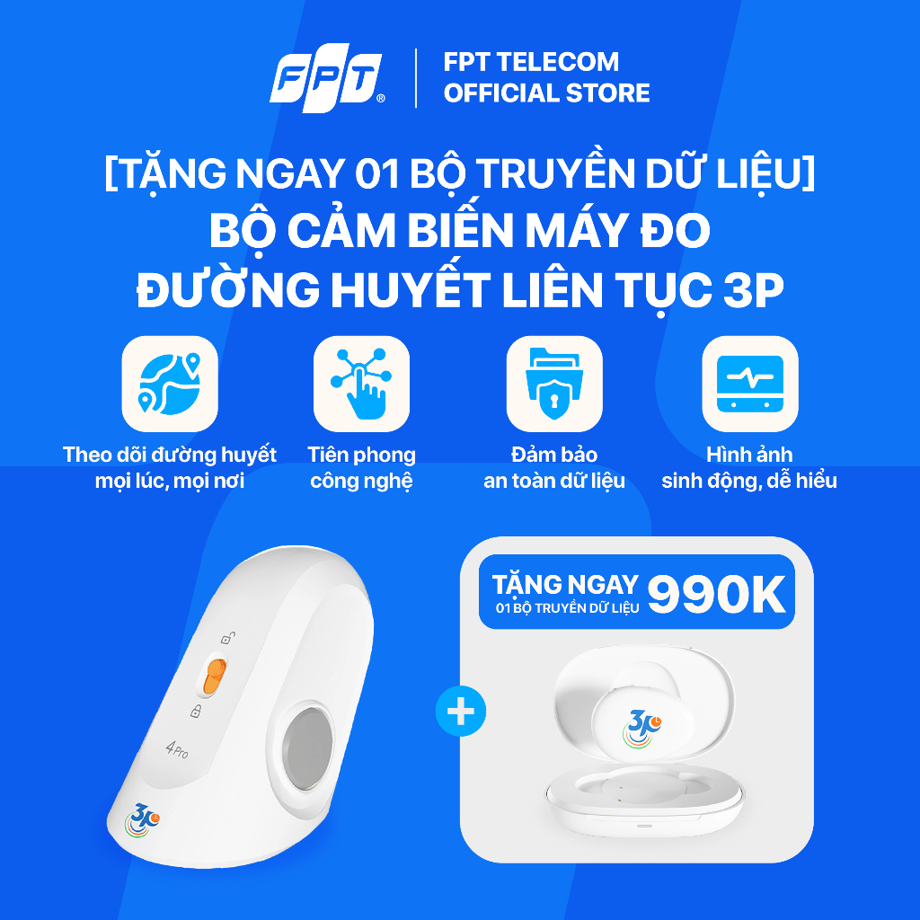 Ảnh Combo 01 Máy đo đường huyết liên tục 3P (combo bao gồm 01 Bộ truyền dữ liệu 3P và 01 Bộ cảm biến 3P) 1