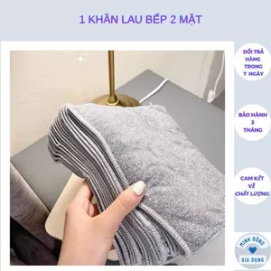 1 khăn lau tay lau bếp 2 mặt 2 chất liệu, màu ghi sạch sẽ