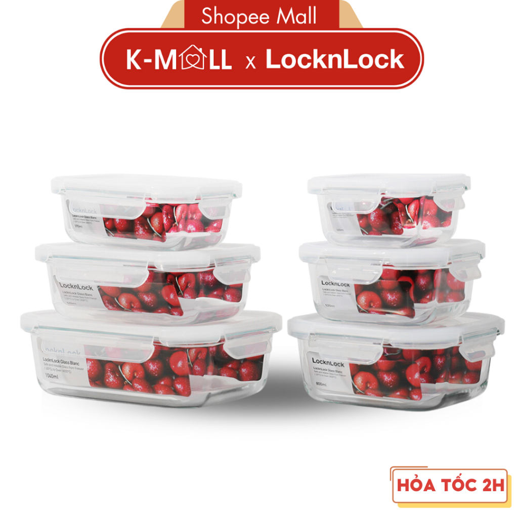 Hộp Bảo Quản Thủy Tinh LocknLock BLANC Hình Vuông, Hình Tròn nhiều dung tích LLG Màu Trắng - K-MALL