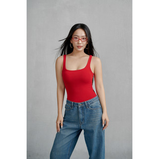 THEKIM Áo bodysuit 2 dây ( mút ngực tháo rời ) bản to cổ U , đáy áo có cúc bấm , chất liệu 100% cotton mềm mại T237
