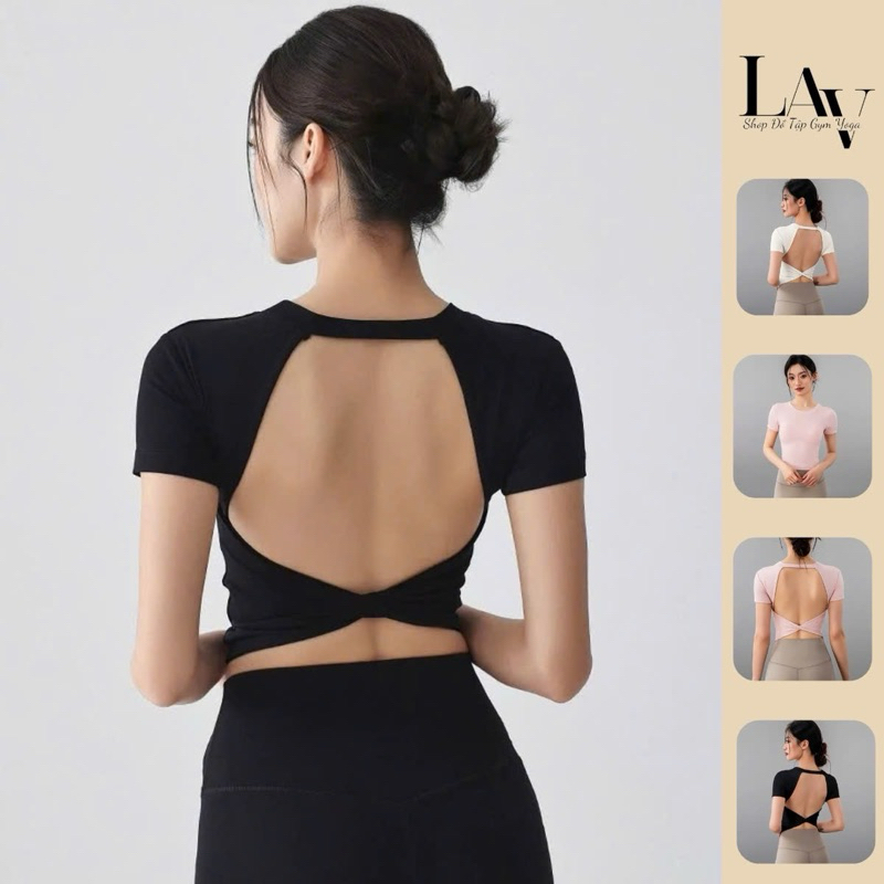 Áo tập gym, yoga, thể thao cộc tay hở lưng che khuyết điểm có đệm ngực đúc liền áo - LAV Activewear/DX09