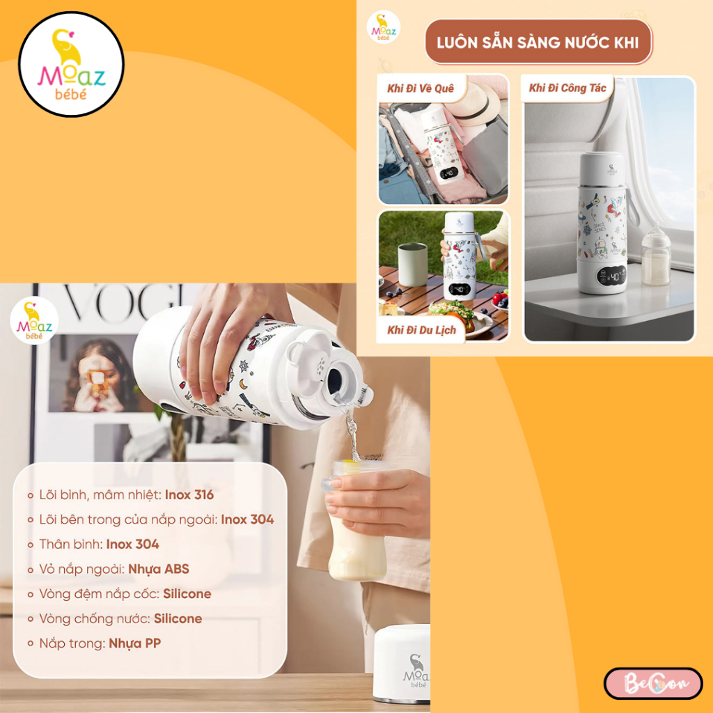Bình đun nước pha sữa cầm tay Moaz BéBé MB058 Universe, dung tích 500ml có đun sôi, nhỏ gọn tiện lợi