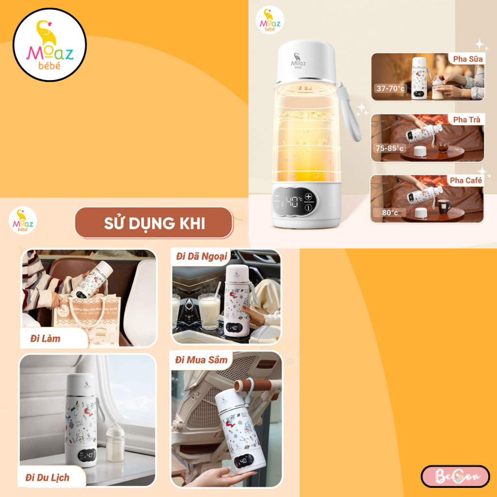 Bình đun nước pha sữa cầm tay Moaz BéBé MB058 Universe, dung tích 500ml có đun sôi, nhỏ gọn tiện lợi