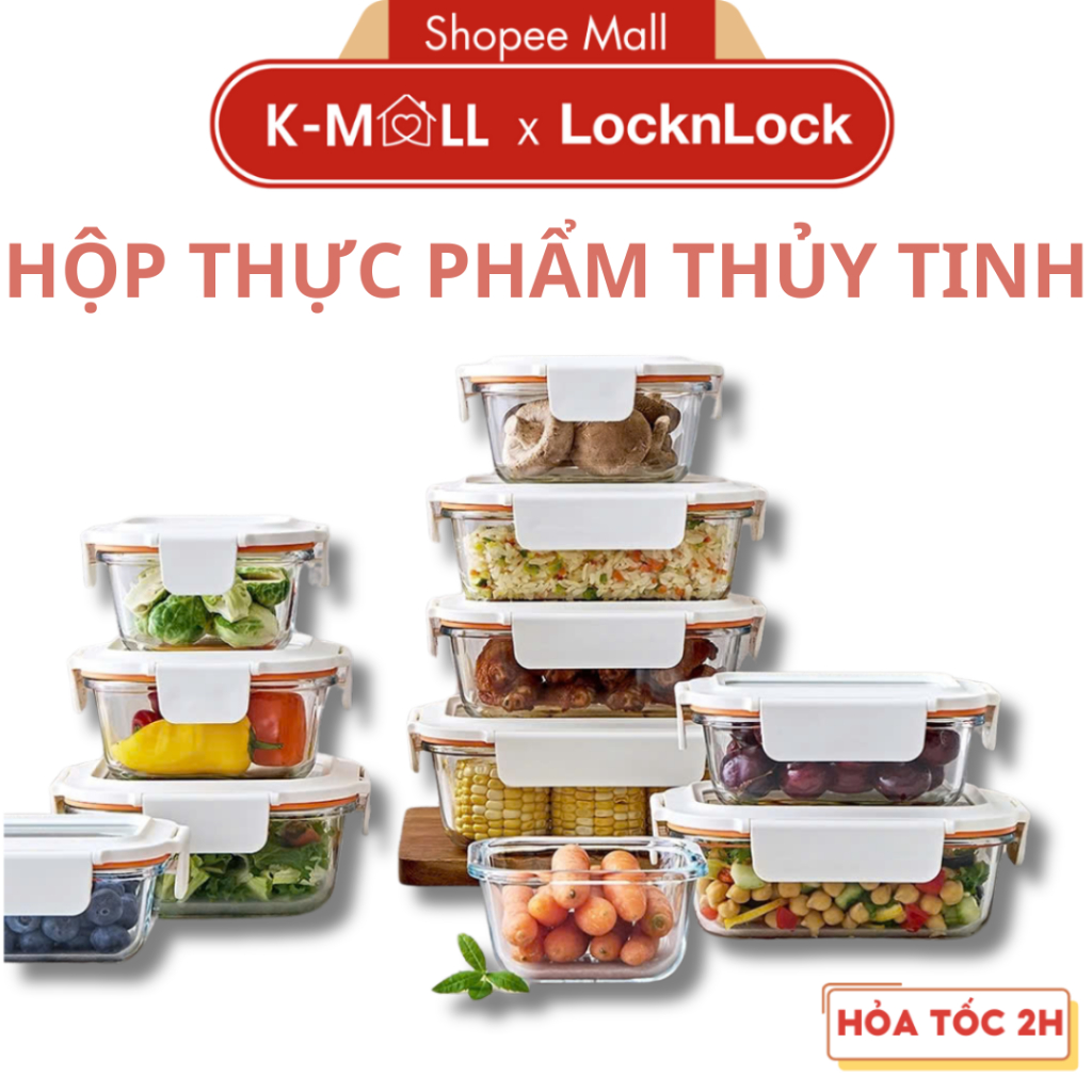 Hộp đựng thực phẩm thủy tinh LocknLock The Cube Glass Container LTG nhiều dung tích K-MALL