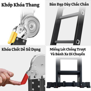 Thang gấp gọn 4 Đoạn Chữ A Chịu Lực 200KG Nhập Khẩu Cao Cấp, Thang Nhôm Xếp Gấp Gọn Gia Đình Chữ M