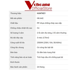 Ổ Cắm Điện Đa Năng Huntkey HK-A42 Chống Cháy 4 Lỗ Dây Dài 3M