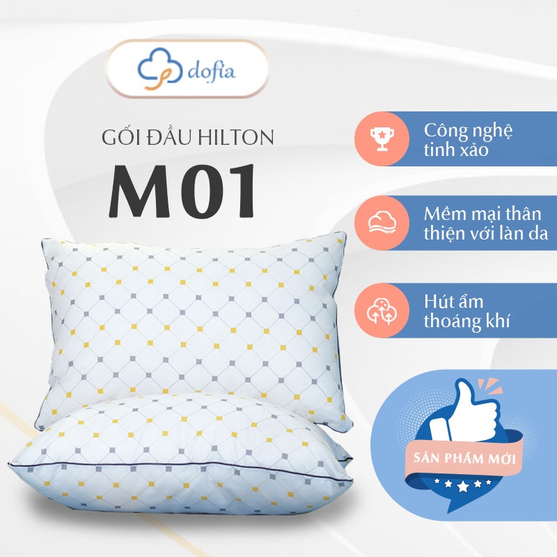 Ảnh Combo 2 Gối ngủ Dofia khách sạn 5 sao Hilton cao cấp in họa tiết sợi bông mềm mịn - Chính hãng 2