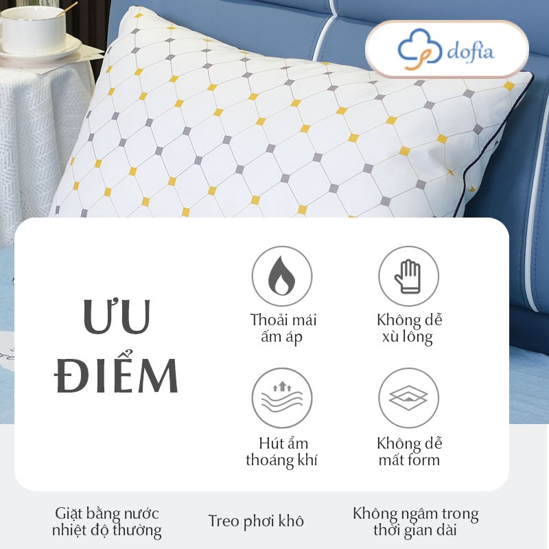 Ảnh Combo 2 Gối ngủ Dofia khách sạn 5 sao Hilton cao cấp in họa tiết sợi bông mềm mịn - Chính hãng 4