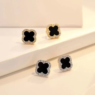 set vòng cổ khuyên tai cỏ 4 lá nữ không gỉ sang trọng