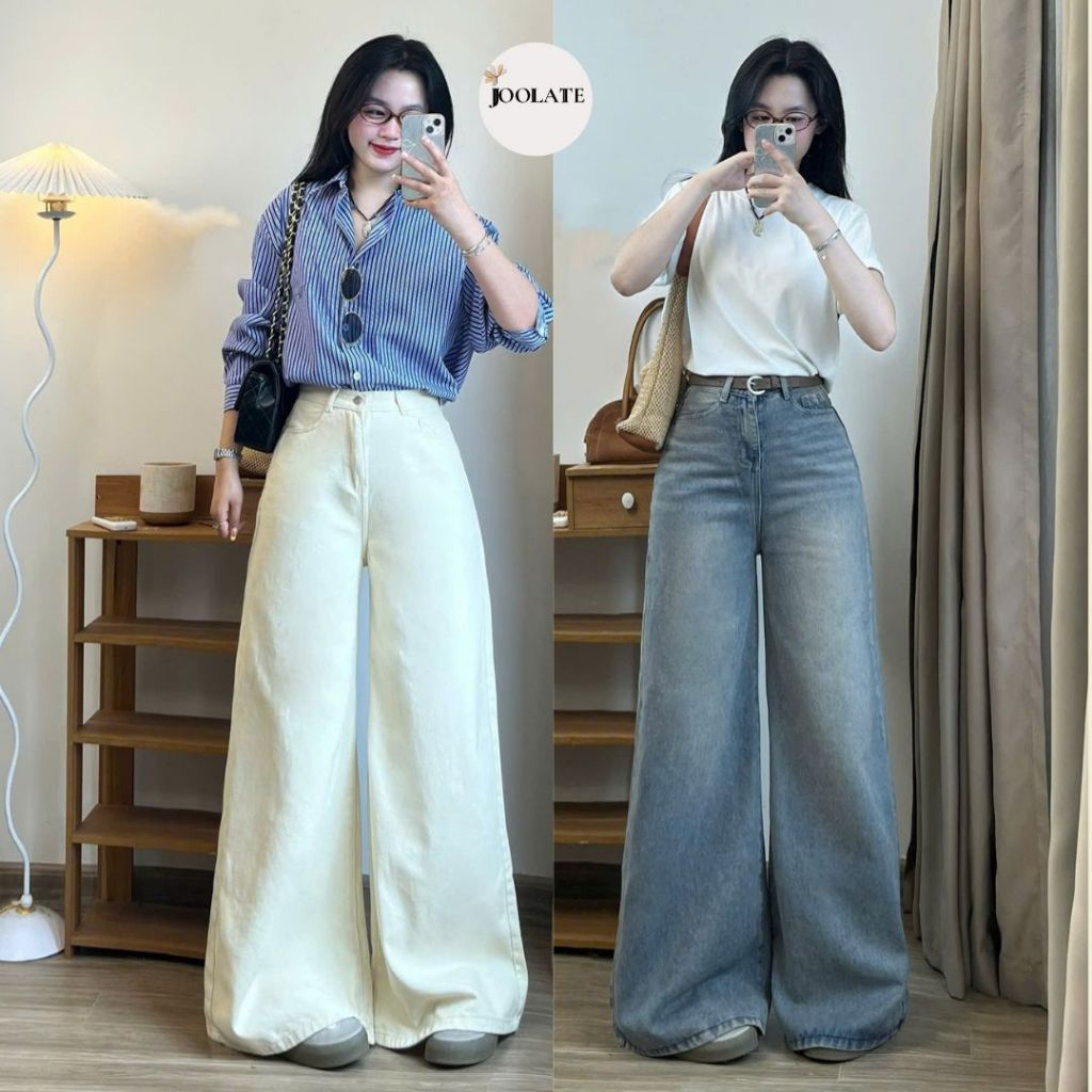 Quần Jeans Nữ Ống Rộng 37cm Phom Chùm Phủ Chân Cạp Cao Đủ Màu Joolate 371