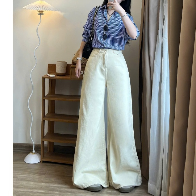 Quần Jeans Nữ Ống Rộng 37cm Phom Chùm Phủ Chân Cạp Cao Đủ Màu Joolate 371