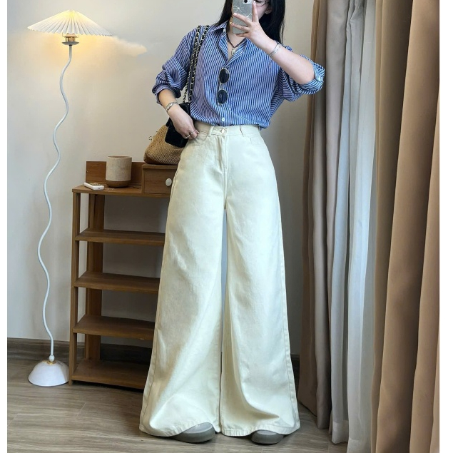 Quần Jeans Nữ Ống Rộng 37cm Phom Chùm Phủ Chân Cạp Cao Đủ Màu Joolate 371