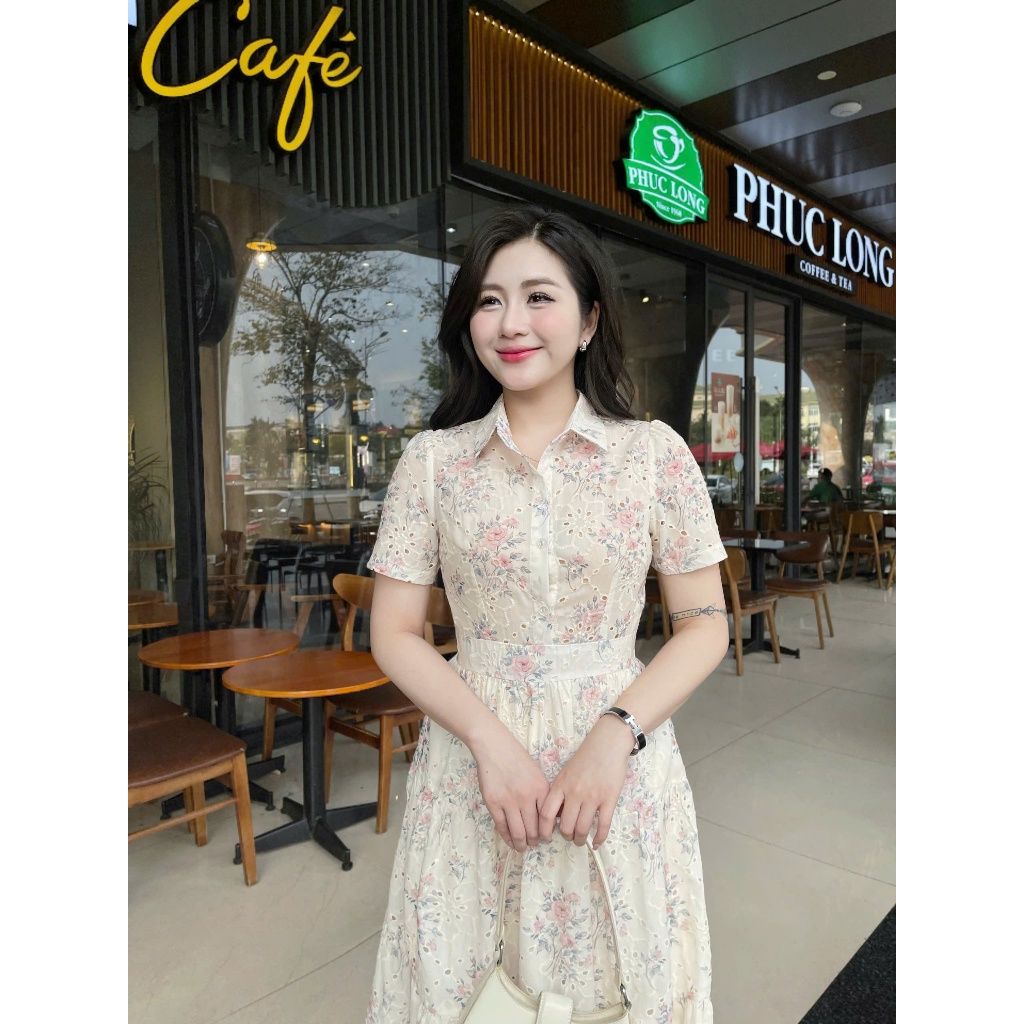 Ảnh Váy Hoa Cổ Đức Mã 278 Kiểu Dáng Xòe, Phối Cúc, Vải Thô Boil Mềm Mát Kiểu Dáng Thanh Lịch 4