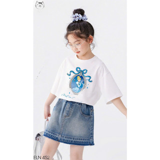 [B&G] Sét chân váy jean mềm phối cùng áo cotton thun trắng xinh cho bé gái từ 13-45kg(2-12 tuổi)