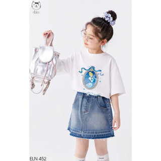 [B&G] Sét chân váy jean mềm phối cùng áo cotton thun trắng xinh cho bé gái từ 13-45kg(2-12 tuổi)
