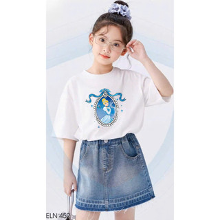 [B&G] Sét chân váy jean mềm phối cùng áo cotton thun trắng xinh cho bé gái từ 13-45kg(2-12 tuổi)
