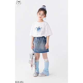 [B&G] Sét chân váy jean mềm phối cùng áo cotton thun trắng xinh cho bé gái từ 13-45kg(2-12 tuổi)