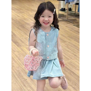 [B&G] Sét váy bò áo sát nách croptop kèm chân váy xếp ly cho bé gái từ 12-45kg(2-12 tuổi)