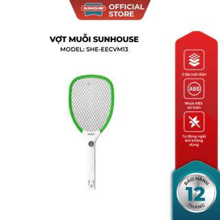 [Mẫu mới nâng cấp pin] Vợt muỗi Sunhouse SHE-EECVM13, màu xanh - 3 lớp lưới điện - Tích hợp đèn chiếu sáng & báo sạc