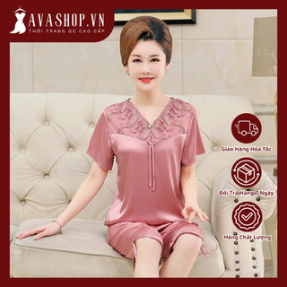 (THANH LÝ) Bộ Đồ Lụa Mặc Nhà Mềm Đẹp Cho Mẹ AB39