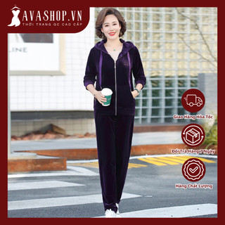 Bộ Quần Áo Nhung Mùa Xuân Thu Giản Dị Cho Mẹ AB28
