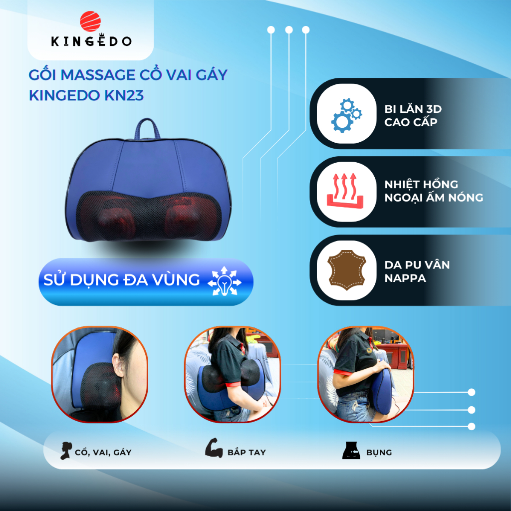 Gối Massage Cổ Vai Gáy KingEdo KN23 – Máy Massage 3D Nhiệt Hồng Ngoại, Giảm Đau Mỏi Hiệu Quả