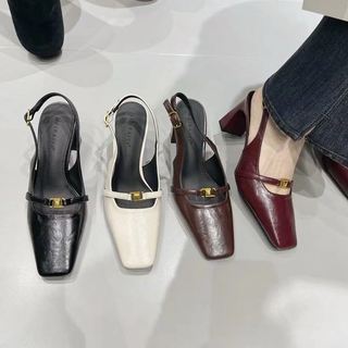 Sandal Mũi Vuông Gót cao 5 phân và 7 phân gắn trang trí đơn giản , tinh tế - Giày Bánh Bèo mã SSmuivuong