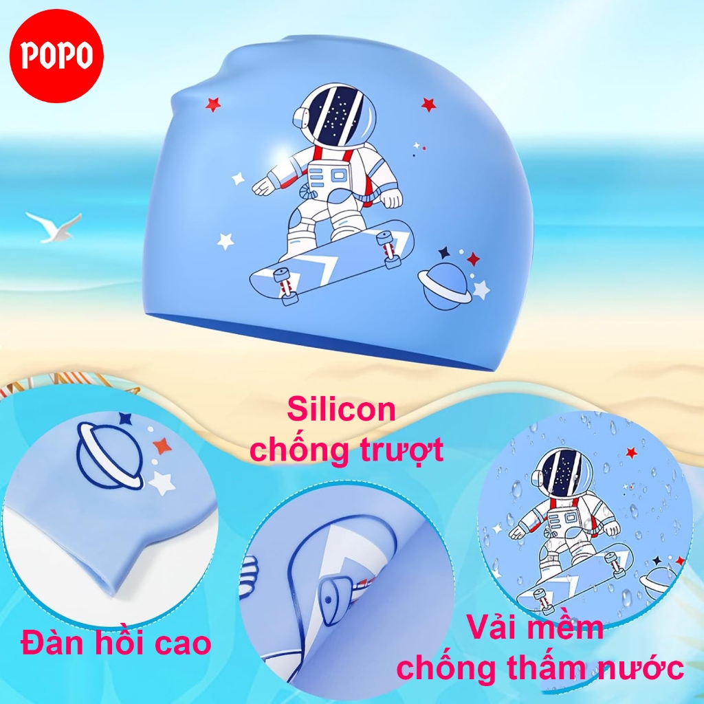 Mũ bơi trẻ em in hình ngộ nghĩnh SPORTY CA43 chất liệu silicon an toàn, cảm giác mềm mại khi đội