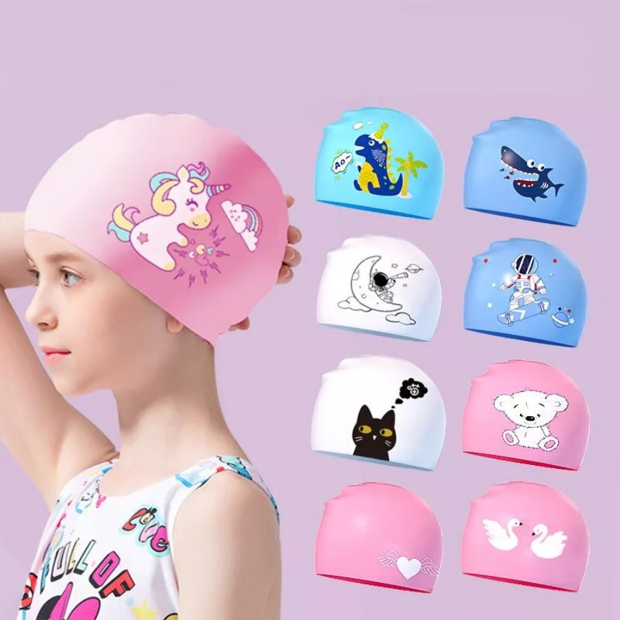 Mũ bơi trẻ em in hình ngộ nghĩnh SPORTY CA43 chất liệu silicon an toàn, cảm giác mềm mại khi đội