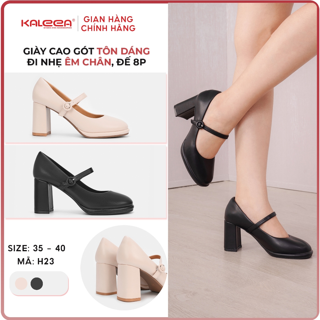 Ảnh Kaleea - Giày Sandal Nữ Gót Trụ Thiết Kế Quai Ngang Cao Gót Đế Cao 8p Đi Êm Chân Tôn Dáng - H23 1