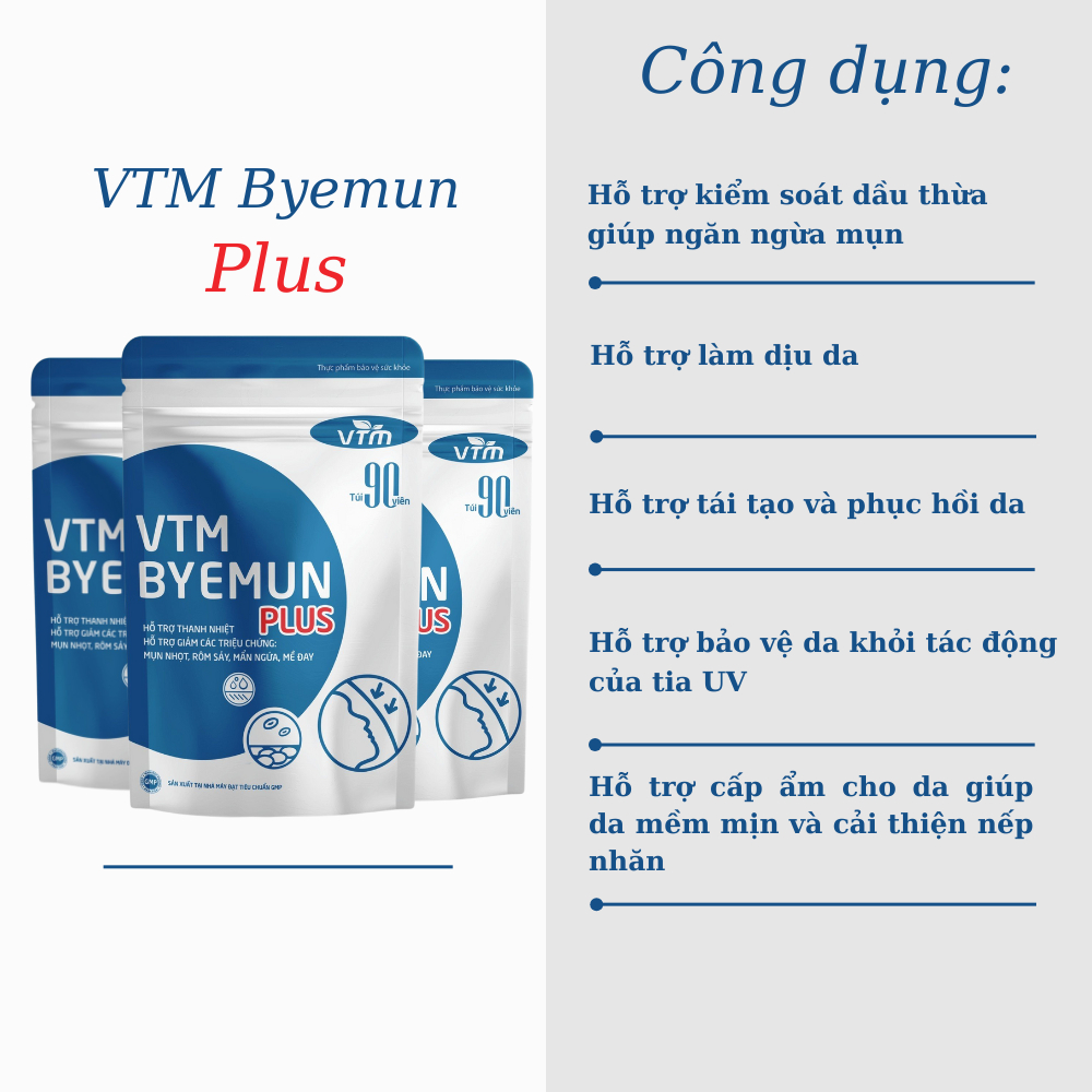 Ảnh Viên uống VTM Byemun Plus hỗ trợ giảm mụn, thanh nhiệt cơ thể - Túi 90 viên 4