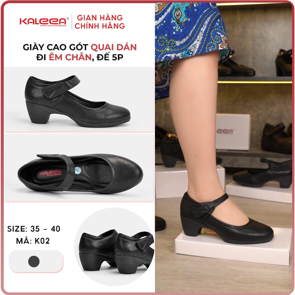 Ảnh Kaleea - Giày Cao Gót Nữ Đi Siêu Êm Đế Vuông Quai Dán Đế Cao 5p - K02 1