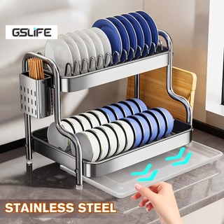 Gslife Kệ Chén Bát Inox Cao Cấp- Giá Để Bát Đĩa 2/3 Tầng, Kèm Giá Treo Nắp Nồi & Khay Úp Chén