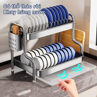 Gslife Kệ Chén Bát Inox Cao Cấp- Giá Để Bát Đĩa 2/3 Tầng, Kèm Giá Treo Nắp Nồi & Khay Úp Chén