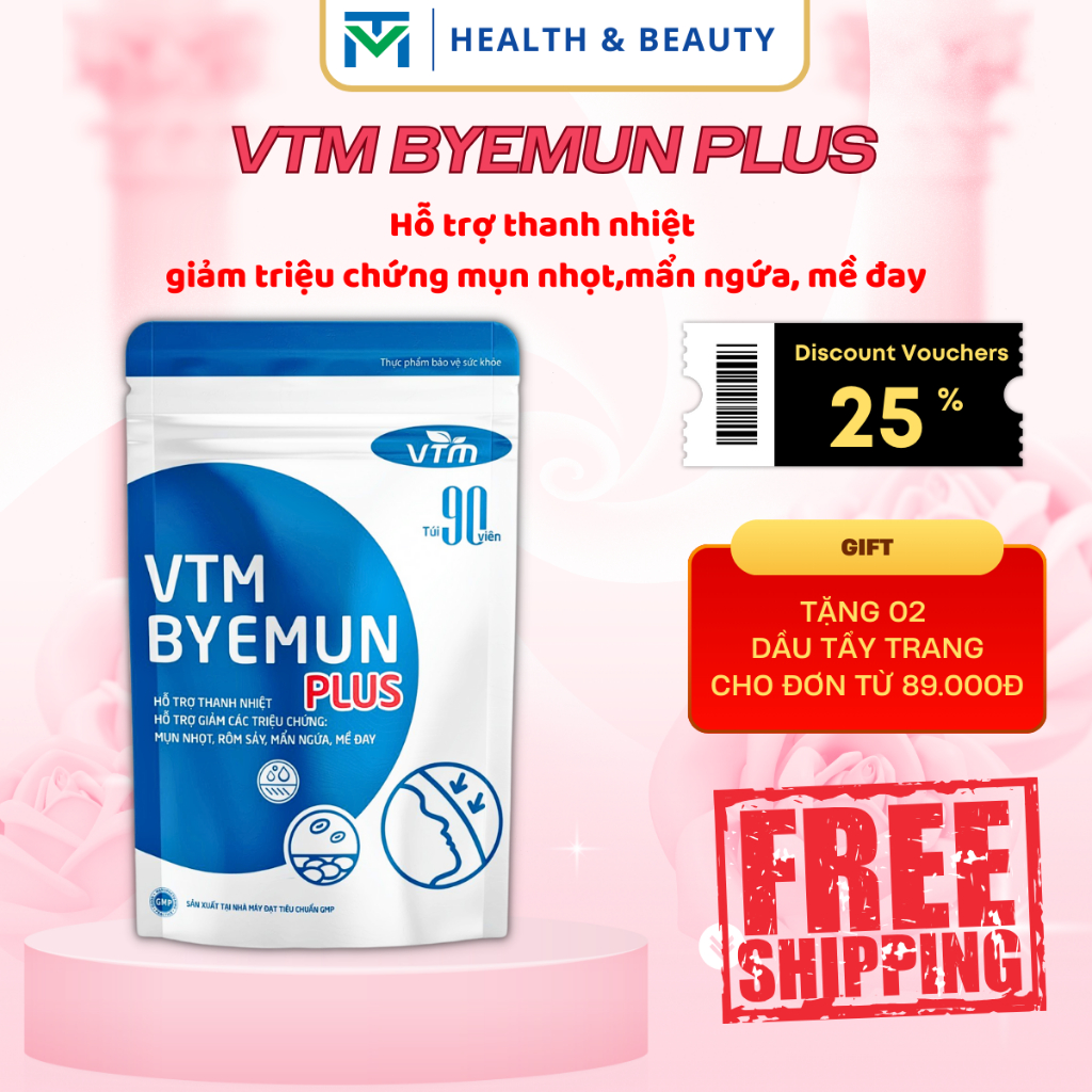 Ảnh Viên uống VTM Byemun Plus hỗ trợ giảm mụn, thanh nhiệt cơ thể - Túi 90 viên 1