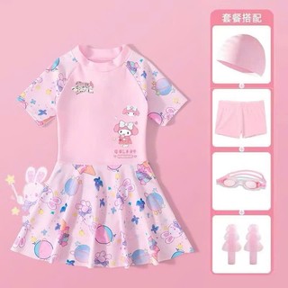 BK20 Bikini bé gái liền thân giả váy Kuromi, đồ bơi cho bé gái size 10-50kg, đồ bơi bé gái