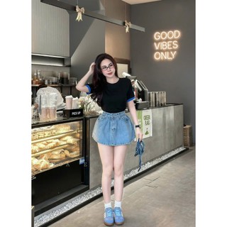 Chân váy jean bò Xòe Phồng nữ Avo Avocado ôm eo tôn dáng Túi Hộp dáng ngắn kèm quần trong cạp cao