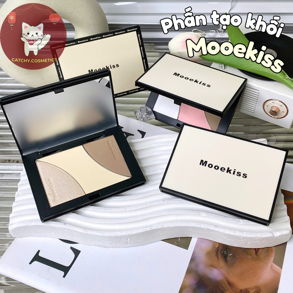 [MOOEKISS] Bảng Phấn Tạo Khối Mooekiss 3 Ô, Kèm Bắt Sáng Tạo Khối Tự Nhiên, 16.5g