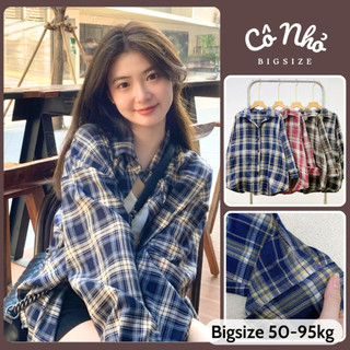 Áo Sơ Mi Caro Bigsize Nữ Tay Dài Form Rộng Basic Sành Điệu Cho Chubby 50-95kg SM182