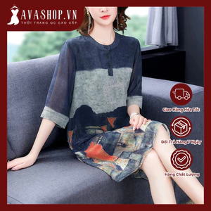 Đầm Lụa Trung Niên Dáng Suông Tay Lỡ Họa Tiết Thời Trang VH49