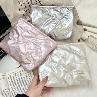 [HỎA TỐC] Túi đựng đồ trang điểm cotton PU nơ, túi đựng đồ du lịch tiện lợi