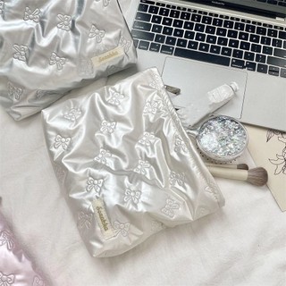 [HỎA TỐC] Túi đựng đồ trang điểm cotton PU nơ, túi đựng đồ du lịch tiện lợi