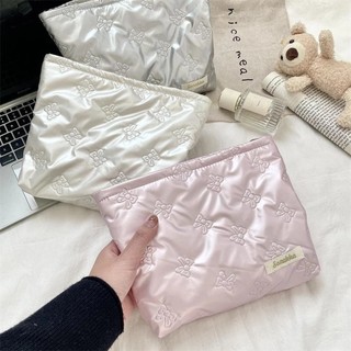 [HỎA TỐC] Túi đựng đồ trang điểm cotton PU nơ, túi đựng đồ du lịch tiện lợi