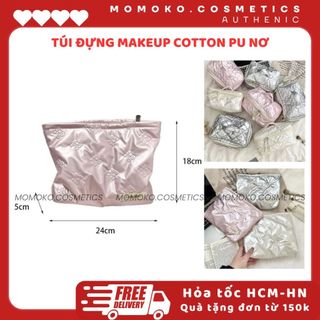 [HỎA TỐC] Túi đựng đồ trang điểm cotton PU nơ, túi đựng đồ du lịch tiện lợi