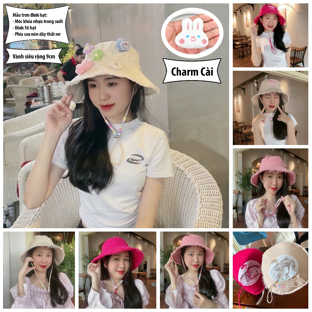 Mũ Bucket Tua Rua Trơn Vành Rộng Chống nắng Form Unisex Nam Nữ
