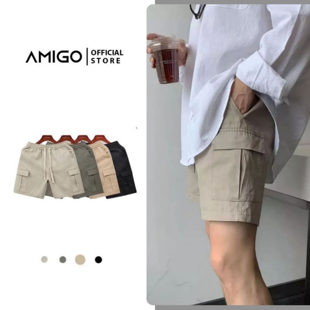 Quần short kaki túi hộp AMIGO STORE nam nữ from dáng Hàn Quốc trẻ trung ...